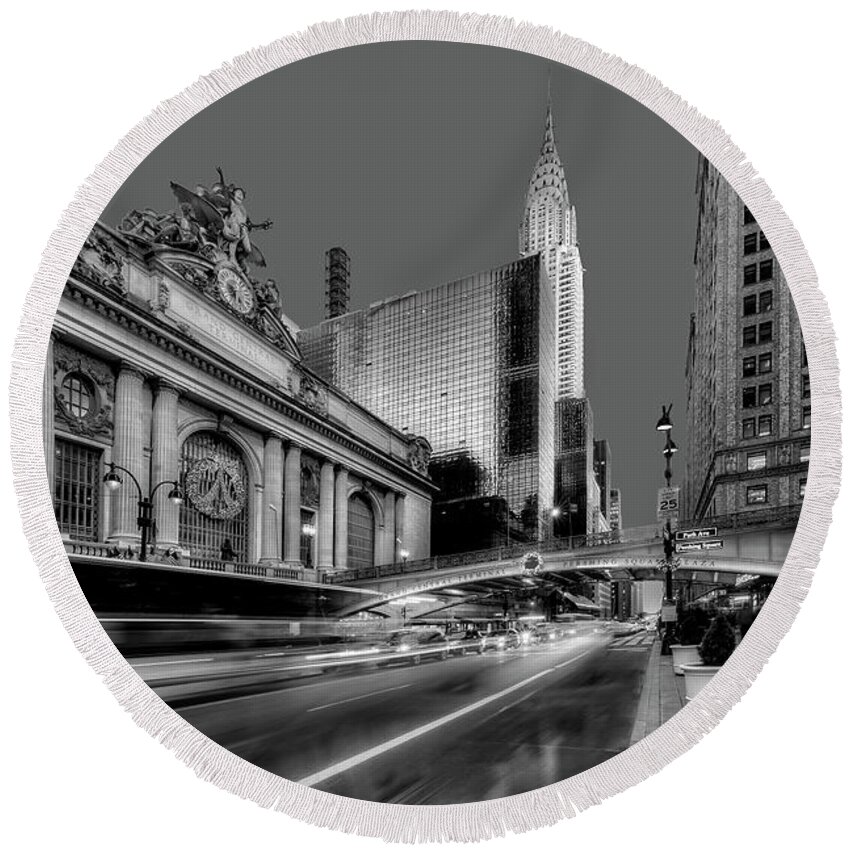 Chrysler Building Round Beach Towel featuring the photograph Grand Central, The Chriysler Building And Pershing Square #1 by Susan Candelario