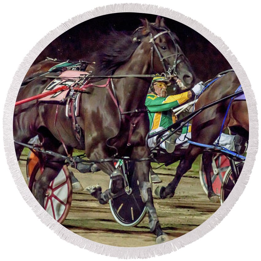 Harness Racing Round Beach Towel featuring the photograph Harness Racing #1 by Debra Kewley