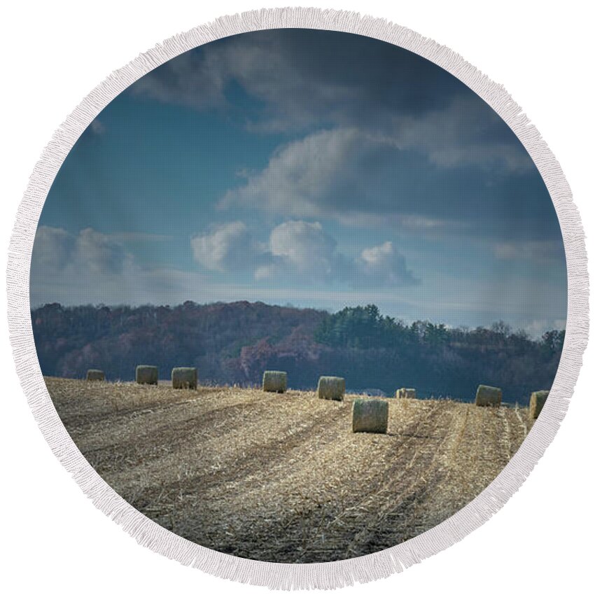 Hay Round Beach Towel featuring the photograph Hay Bale Harvest #1 by Phil S Addis