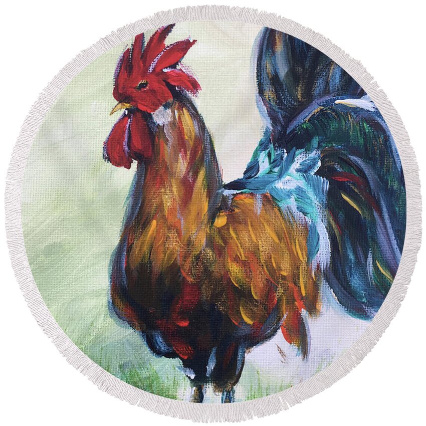 Rooster Round Beach Towel featuring the painting Im Sexy and I Know it #1 by Roxy Rich
