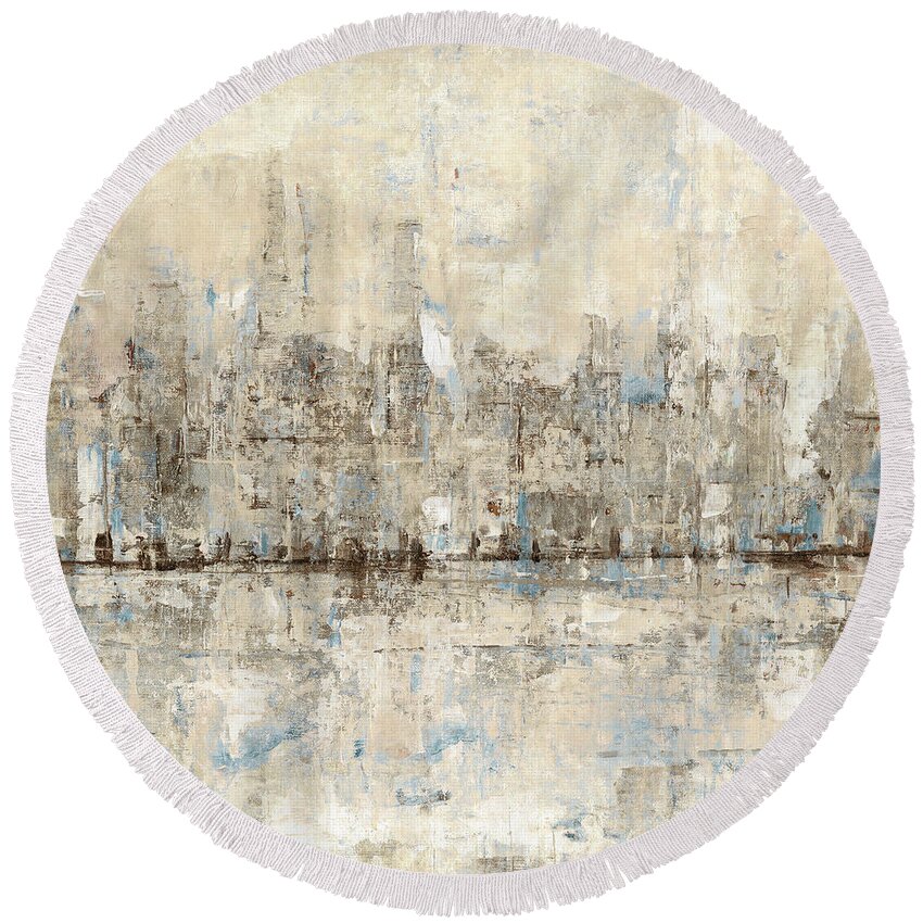 Landscapes Round Beach Towel featuring the painting Impressionist Skyline II #1 by Tim Otoole