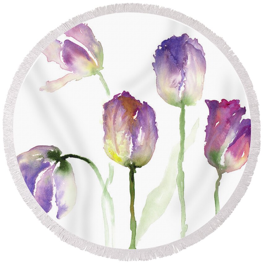 Lavender Round Beach Towel featuring the painting Lavender Hues Tulips II #1 by Lanie Loreth