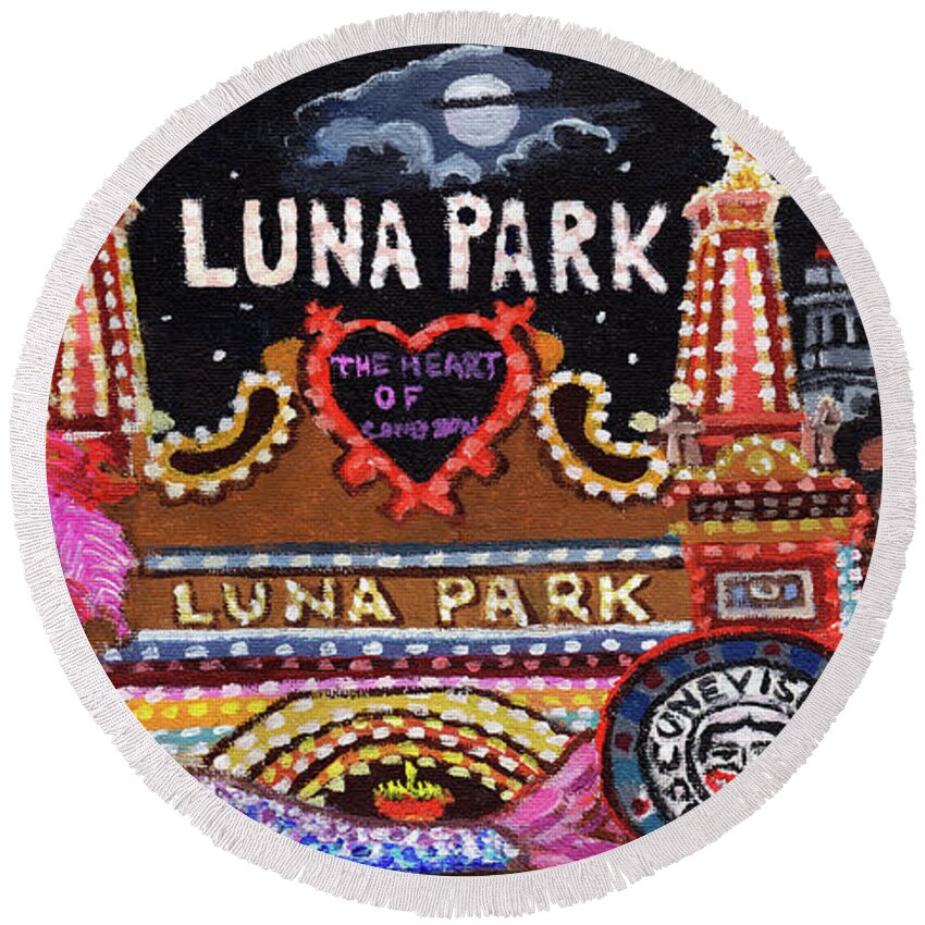  Round Beach Towel featuring the painting Luna Park Towel Version #1 by Bonnie Siracusa