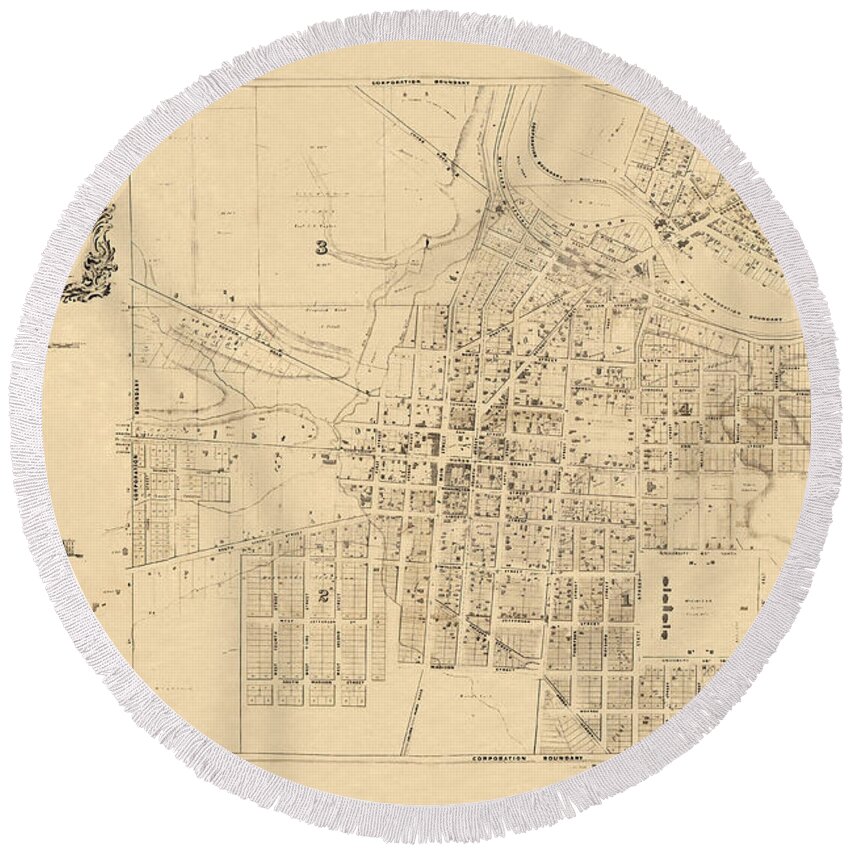 Map Of Ann Arbor Round Beach Towel featuring the photograph Map Of Ann Arbor 1854 #1 by Andrew Fare