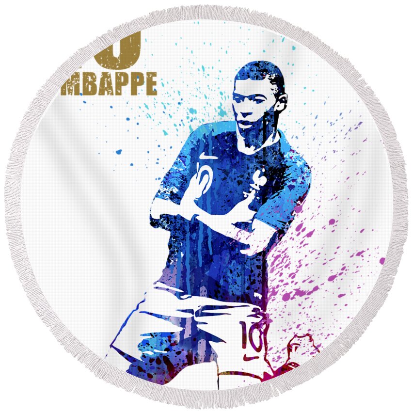 Mbappe Round Beach Towel featuring the painting Mbappe #1 by Art Popop