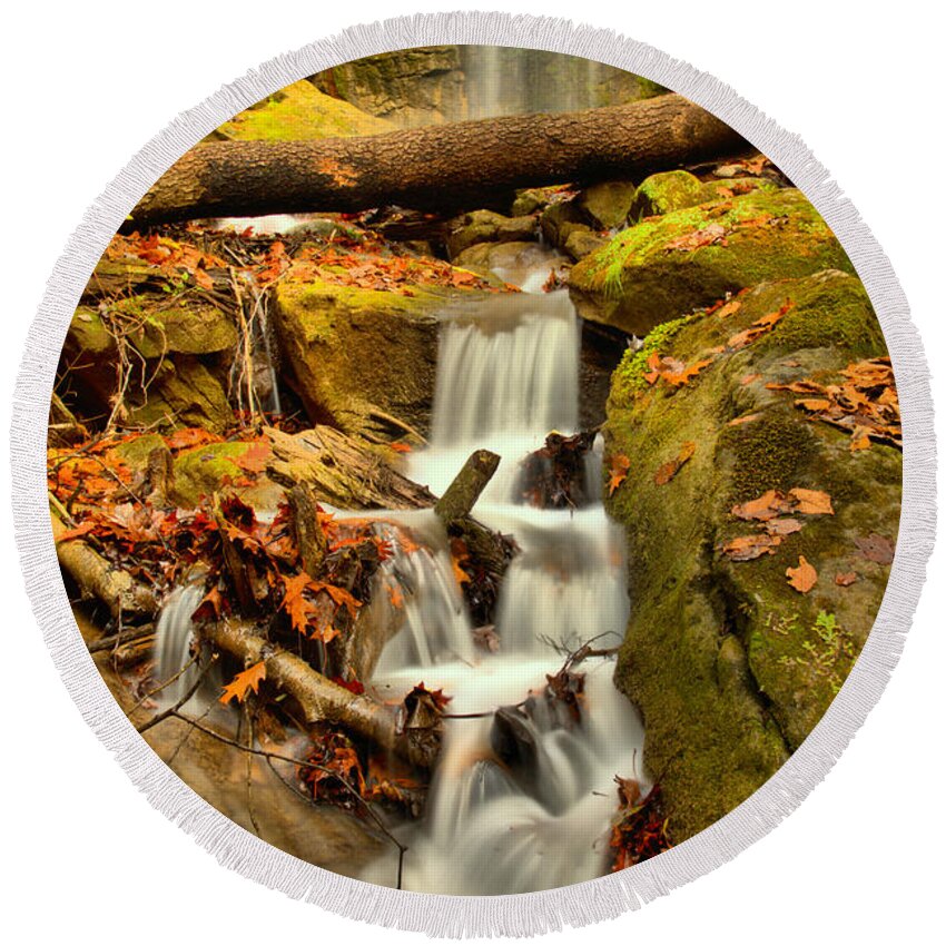 Alpha Falls Round Beach Towel featuring the photograph Autumn At McConnells Mill Alpha Falls by Adam Jewell