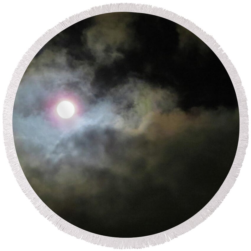 Moon Round Beach Towel featuring the photograph Moody Moon by Linda Stern