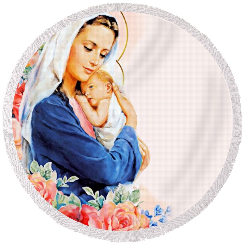 Mother Round Beach Towel featuring the photograph Motherly Love #2 by Munir Alawi