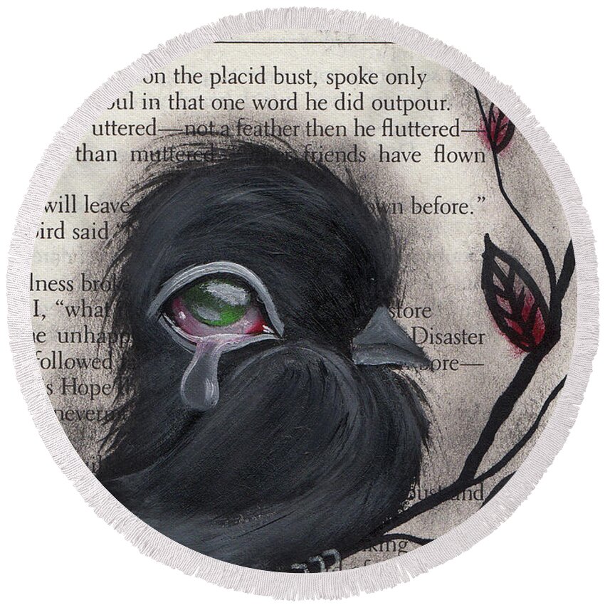 Raven Round Beach Towel featuring the painting Nevermore by Abril Andrade