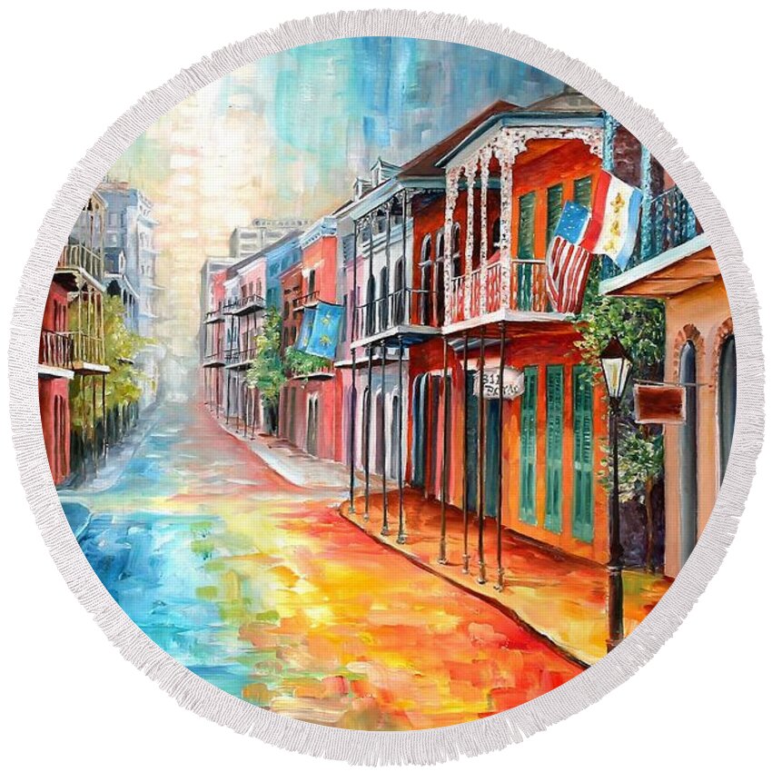 New Orleans Round Beach Towel featuring the painting Oh, Royal Street #1 by Diane Millsap