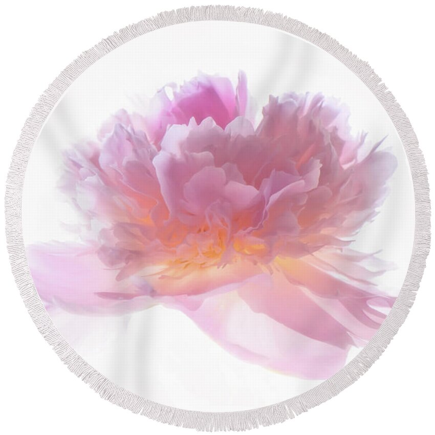 Peony Round Beach Towel featuring the photograph Pink Peony by Philippe Sainte-Laudy