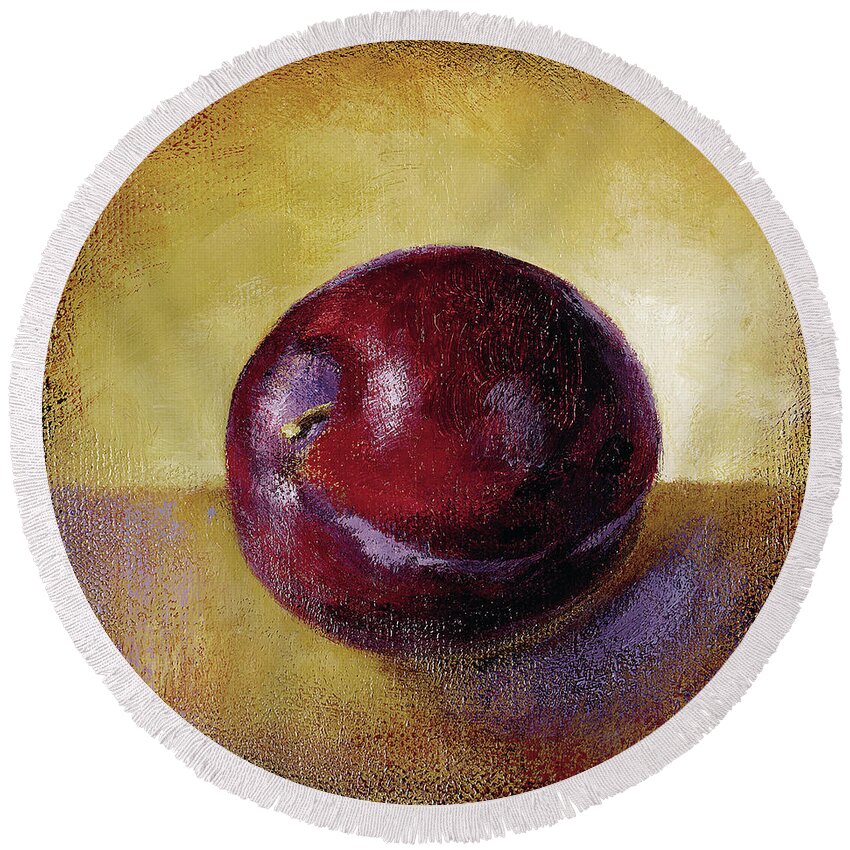 Plum Round Beach Towel featuring the painting Plum by Lanie Loreth