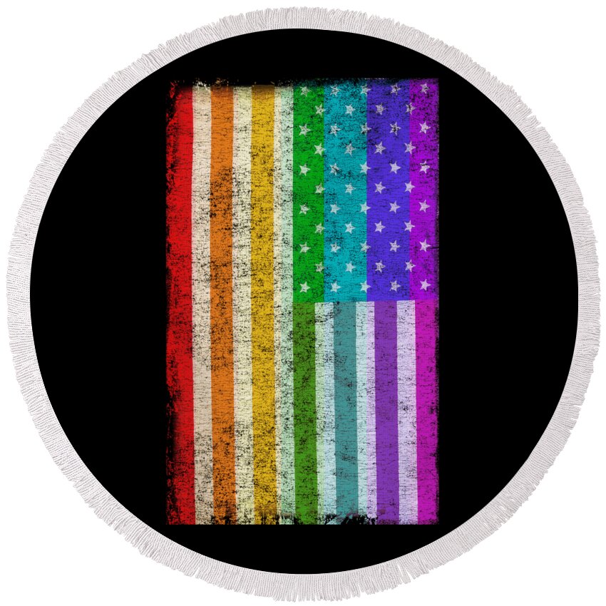 Cool Round Beach Towel featuring the digital art Rainbow Us Flag #1 by Flippin Sweet Gear