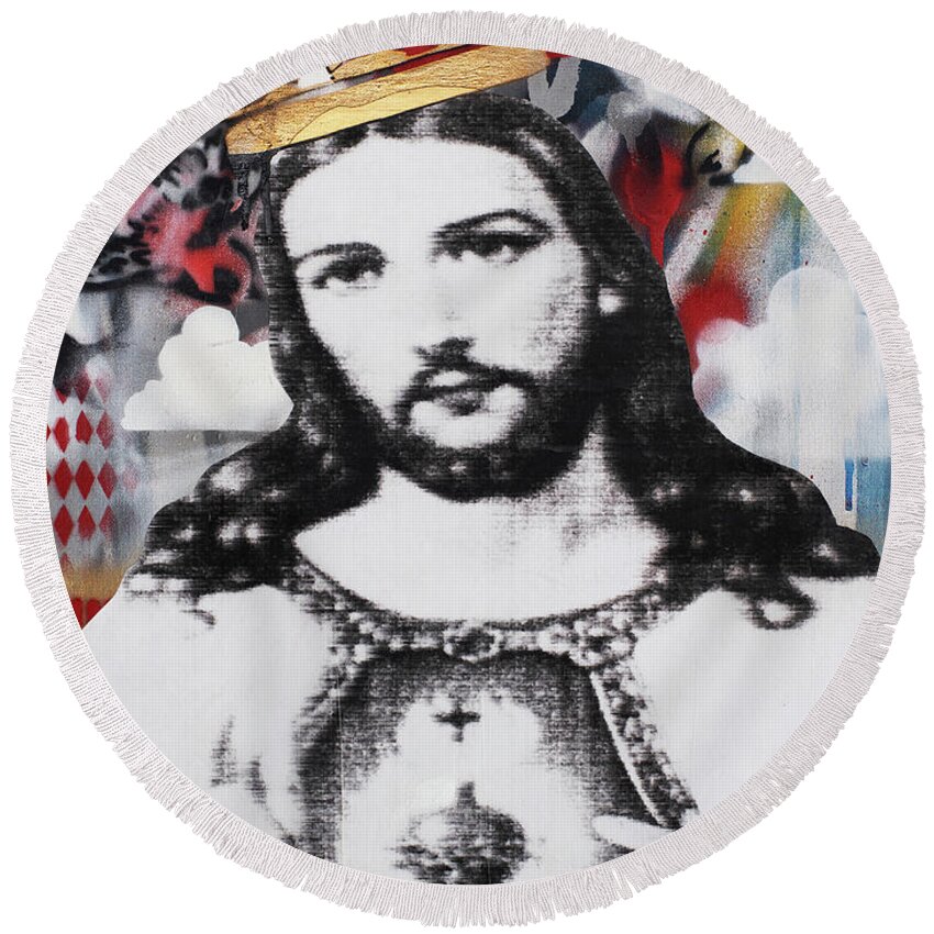  Round Beach Towel featuring the mixed media Revelation One Seven #1 by SORROW Gallery