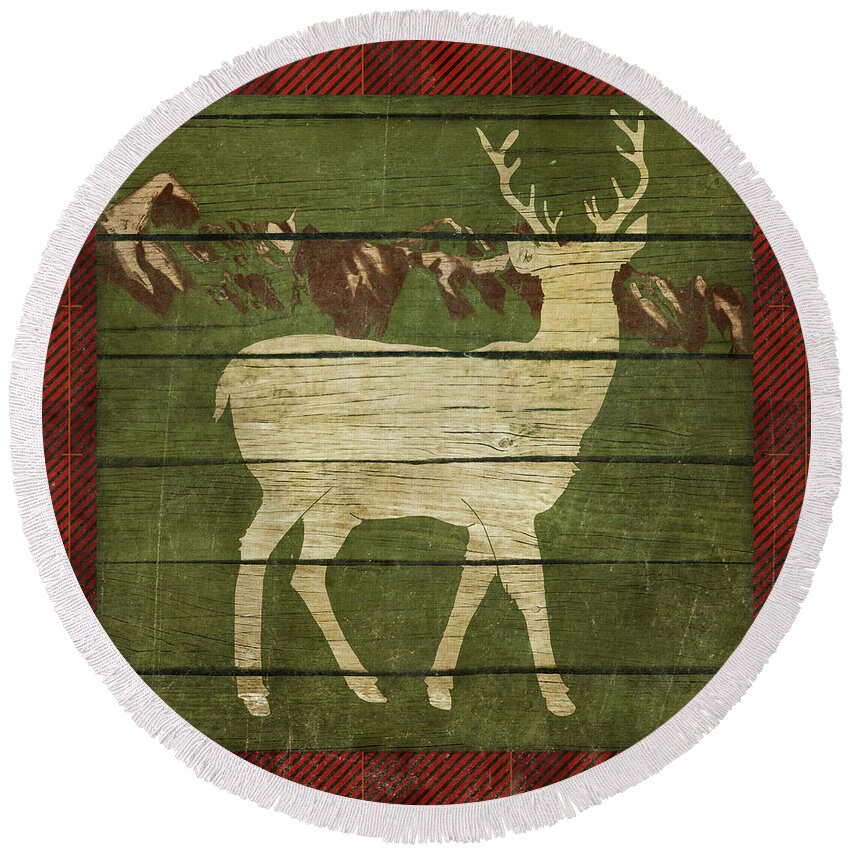 Rustic Round Beach Towel featuring the painting Rustic Nature On Plaid II by Andi Metz
