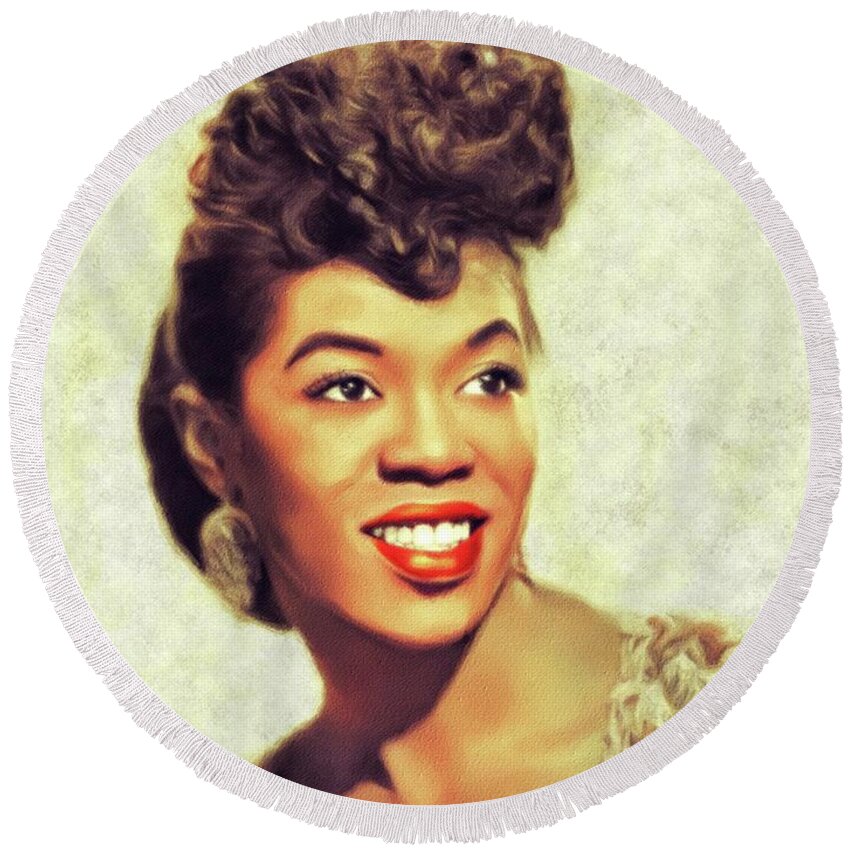 Sarah Round Beach Towel featuring the painting Sarah Vaughan, Music Legend #1 by Esoterica Art Agency