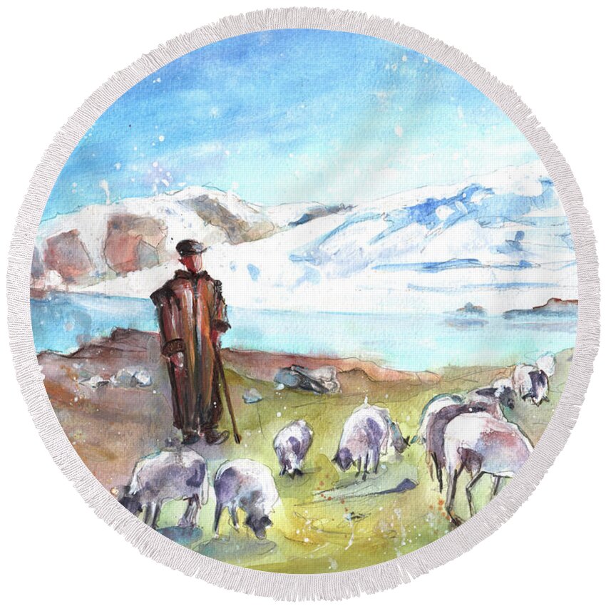 Travels Round Beach Towel featuring the painting Shepherd In The Atlas Mountains #1 by Miki De Goodaboom