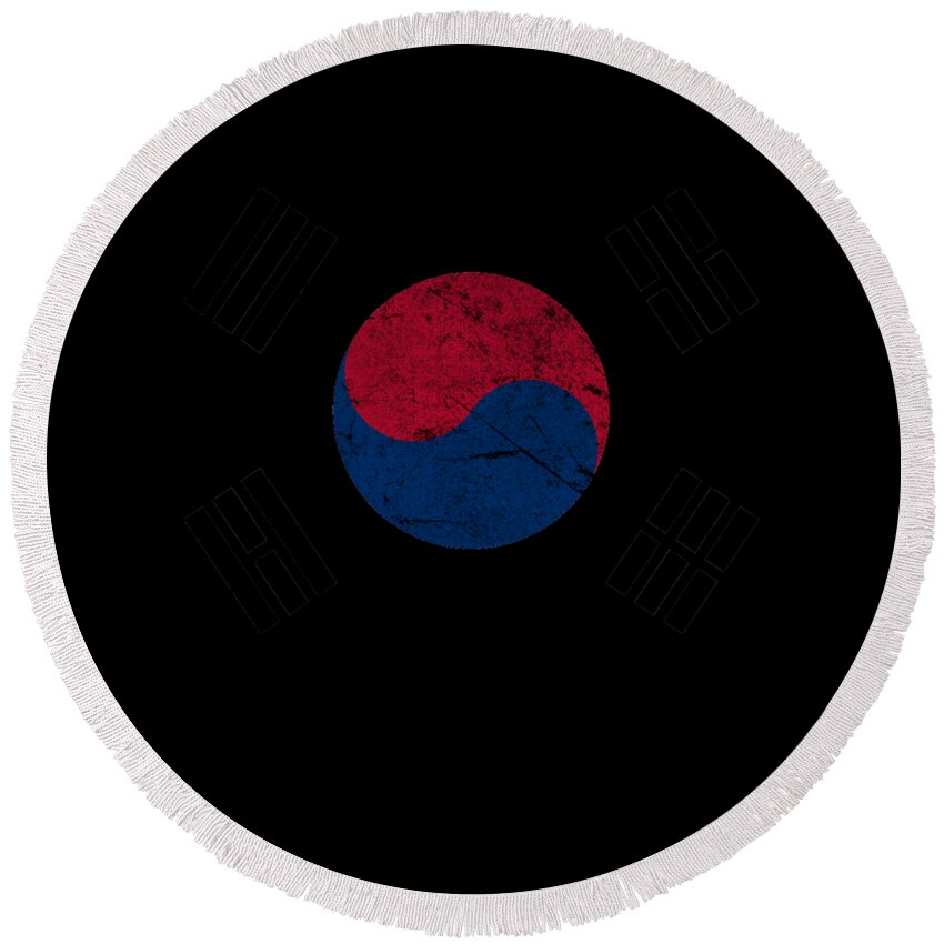 Cool Round Beach Towel featuring the digital art South Korea Vintage #1 by Flippin Sweet Gear