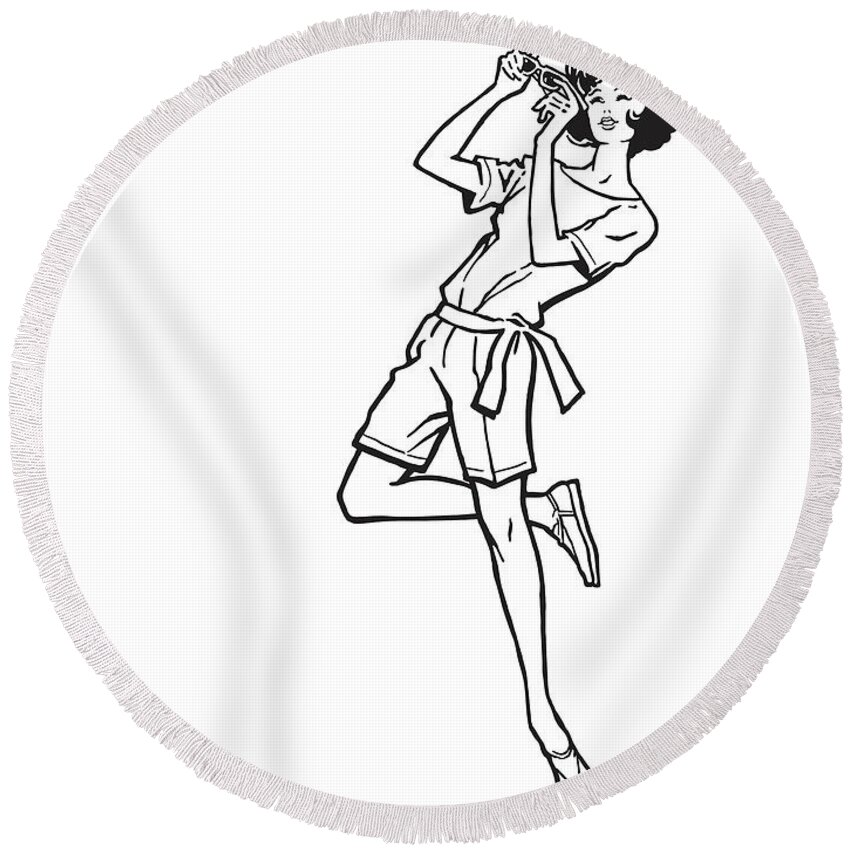 Accessories Round Beach Towel featuring the drawing Stylish Woman in Motion #1 by CSA Images