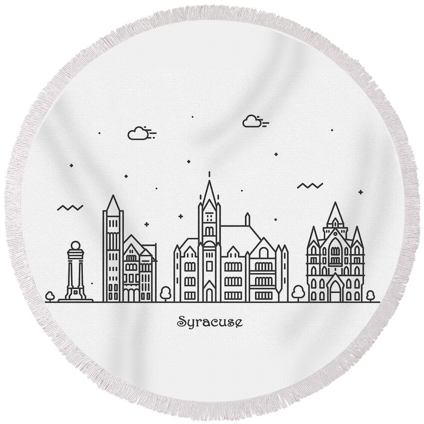 Syracuse Round Beach Towel featuring the drawing Syracuse, New York Cityscape Travel Poster by Inspirowl Design