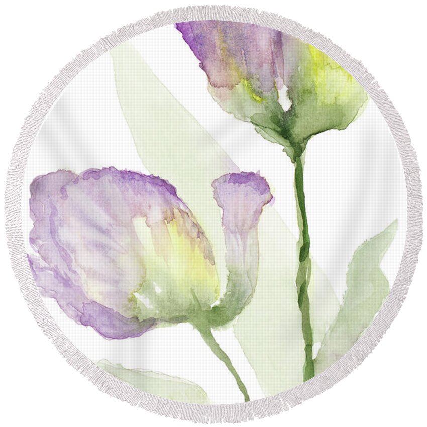 Teal Round Beach Towel featuring the painting Teal And Lavender Tulips II #1 by Lanie Loreth