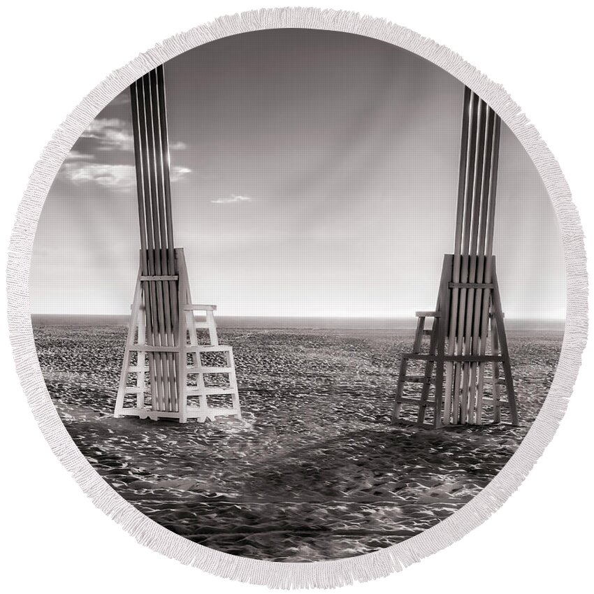 Big Chairs Round Beach Towel featuring the photograph The Big Chairs #1 by Endre Balogh
