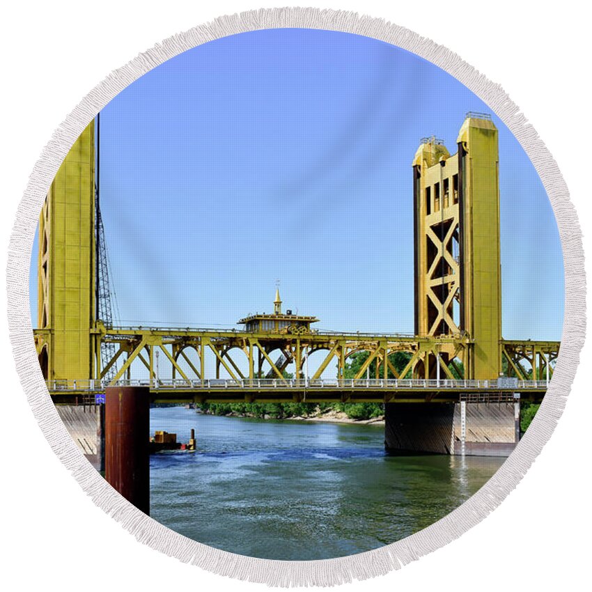Old Town Sacramento Round Beach Towel featuring the photograph The Tower Bridge #1 by Jim Thompson