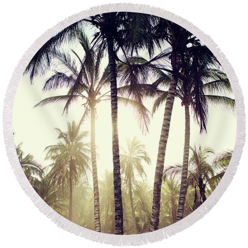 Surfing Round Beach Towel featuring the photograph Ticla Palms #1 by Nik West
