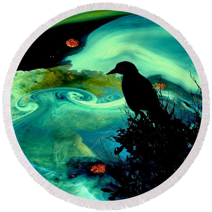 Blackbirds Round Beach Towel featuring the digital art To Look Beyond The Sky #1 by Jan Amiss Photography