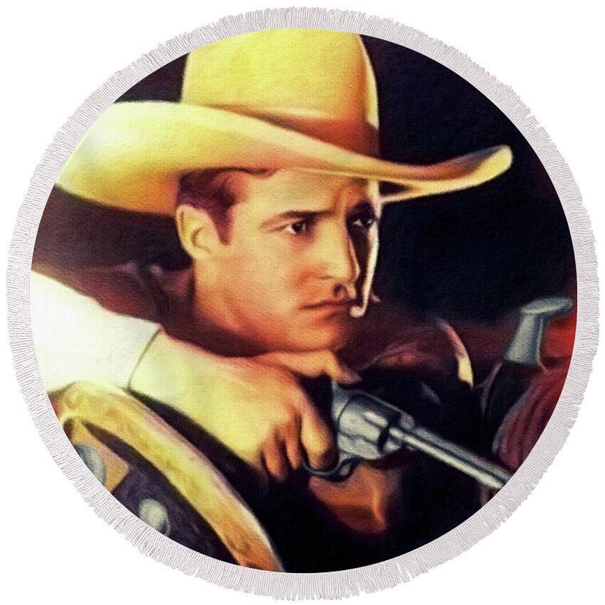 Tom Round Beach Towel featuring the painting Tom Mix, Vintage Actor #1 by Esoterica Art Agency