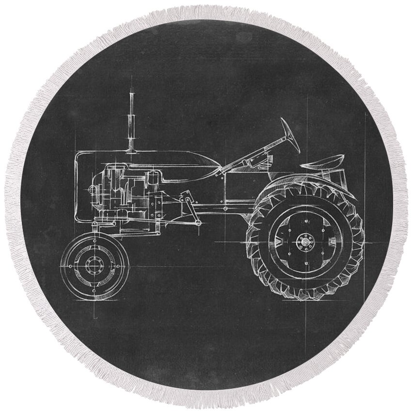 Transportation Round Beach Towel featuring the painting Tractor Blueprint IIi #1 by Ethan Harper
