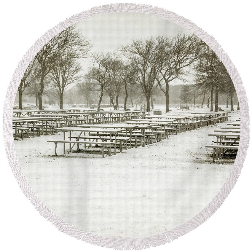 Snow Round Beach Towel featuring the photograph Waiting For Spring by Cathy Kovarik