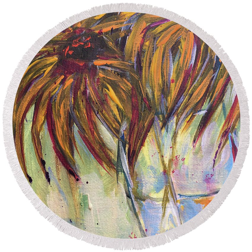 Flowers Round Beach Towel featuring the painting Wild Flowers by Roxy Rich