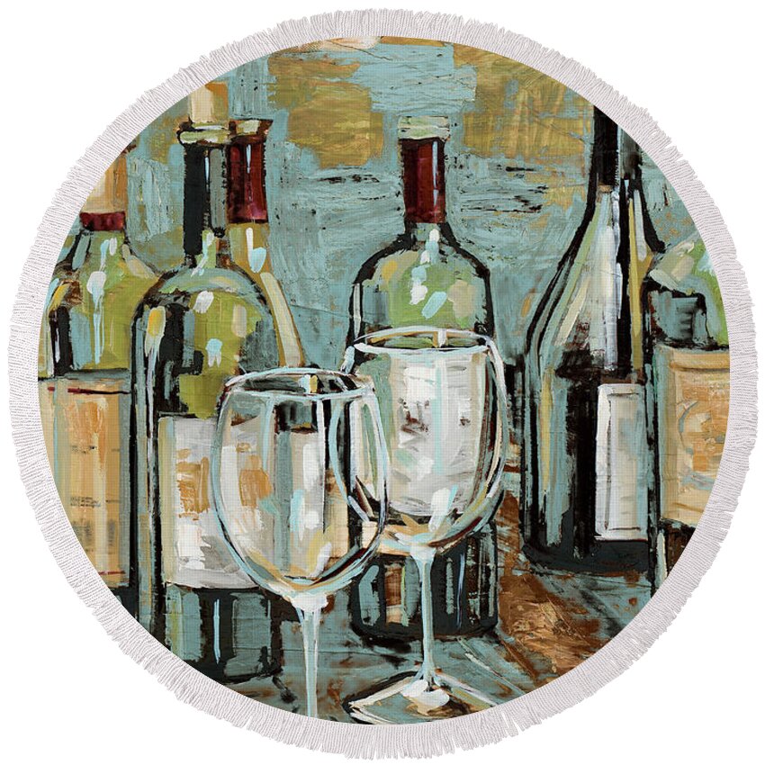 Wine Round Beach Towel featuring the painting Wine II #1 by Heather A. French-roussia