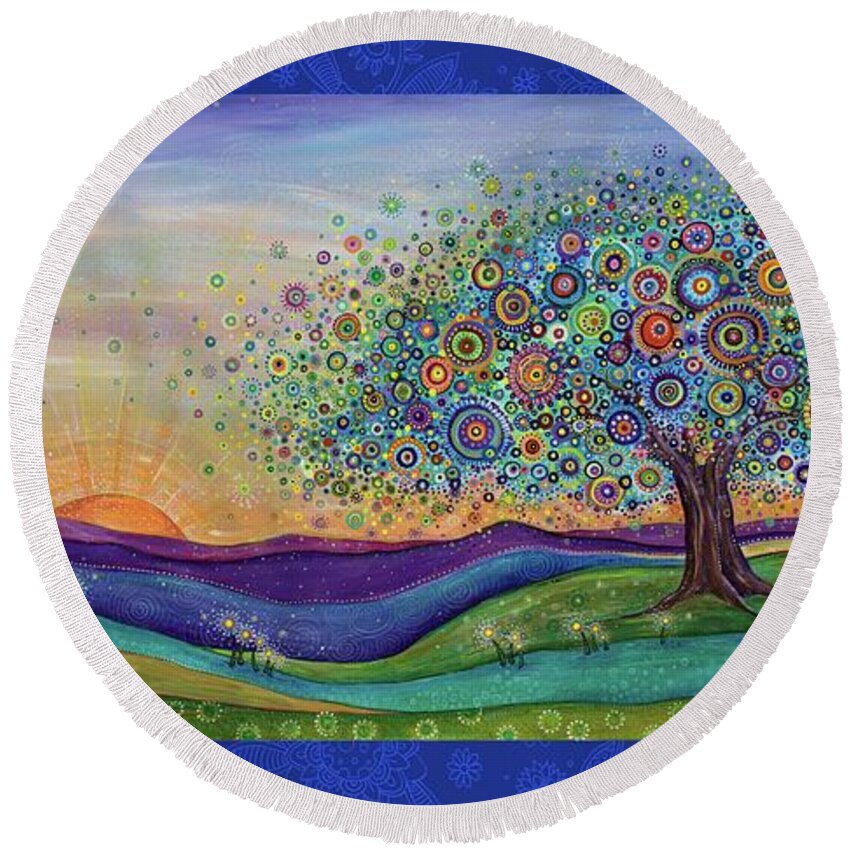Whimsical Tree Round Beach Towel featuring the digital art You Are My Sunshine - Poetry by Tanielle Childers