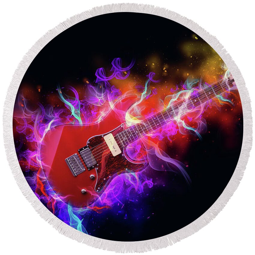 Music Round Beach Towel featuring the digital art Electric Guitar #12 by Ian Mitchell