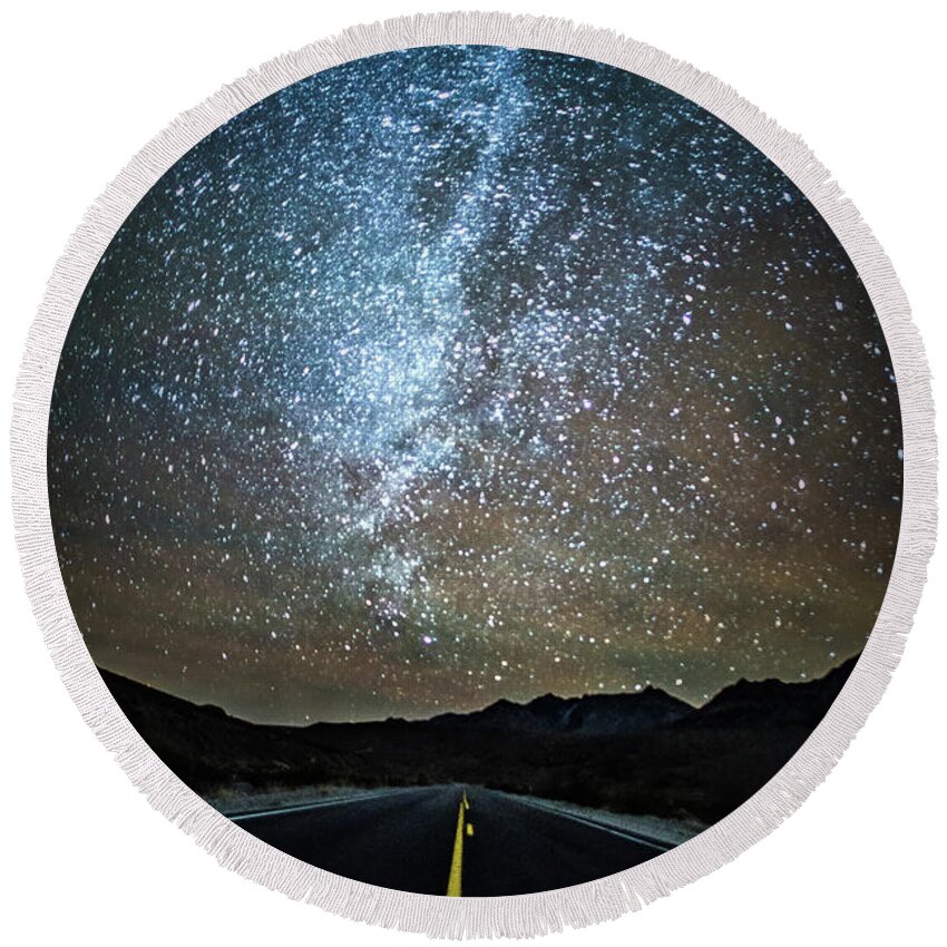 United States Round Beach Towel featuring the photograph Night time and dark sky over death valley national park #10 by Alex Grichenko