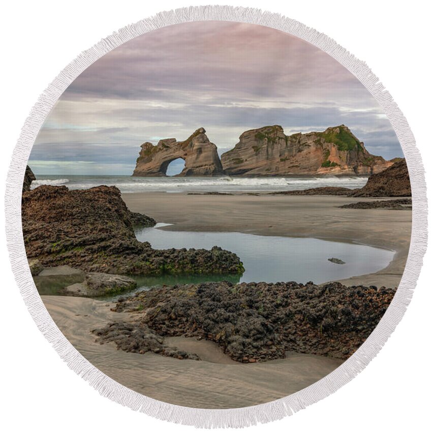 Wharariki Beach Round Beach Towel featuring the photograph Wharariki Beach - New Zealand #10 by Joana Kruse