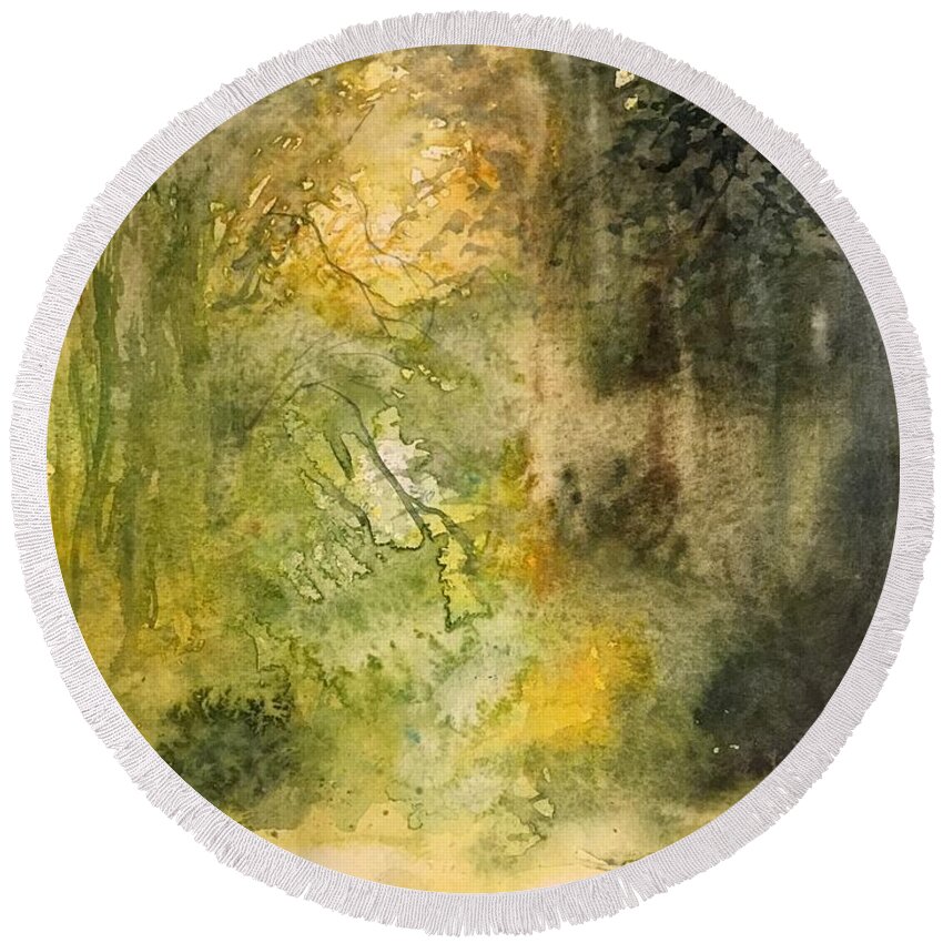 The Forest With River Round Beach Towel featuring the painting 1052014 by Han in Huang wong