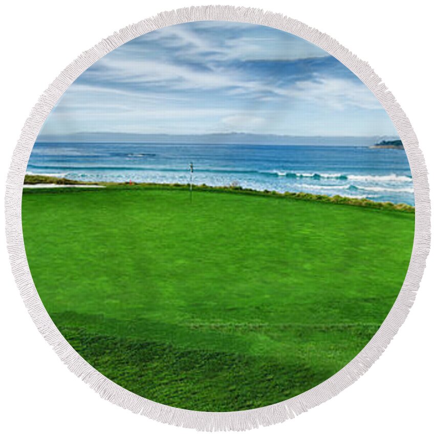 Photography Round Beach Towel featuring the photograph 10th Hole At Pebble Beach Golf Links by Panoramic Images
