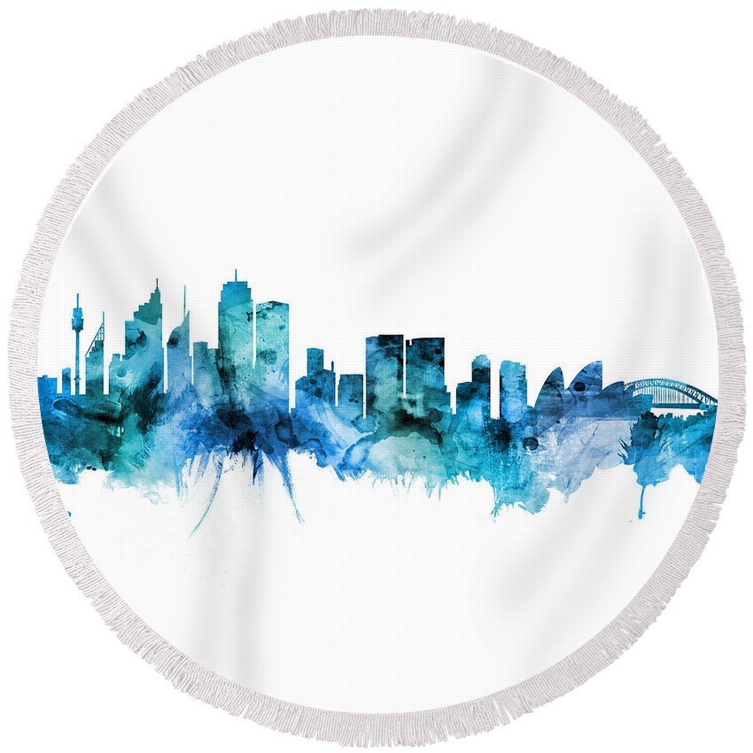 Sydney Round Beach Towel featuring the digital art Sydney Australia Skyline #11 by Michael Tompsett