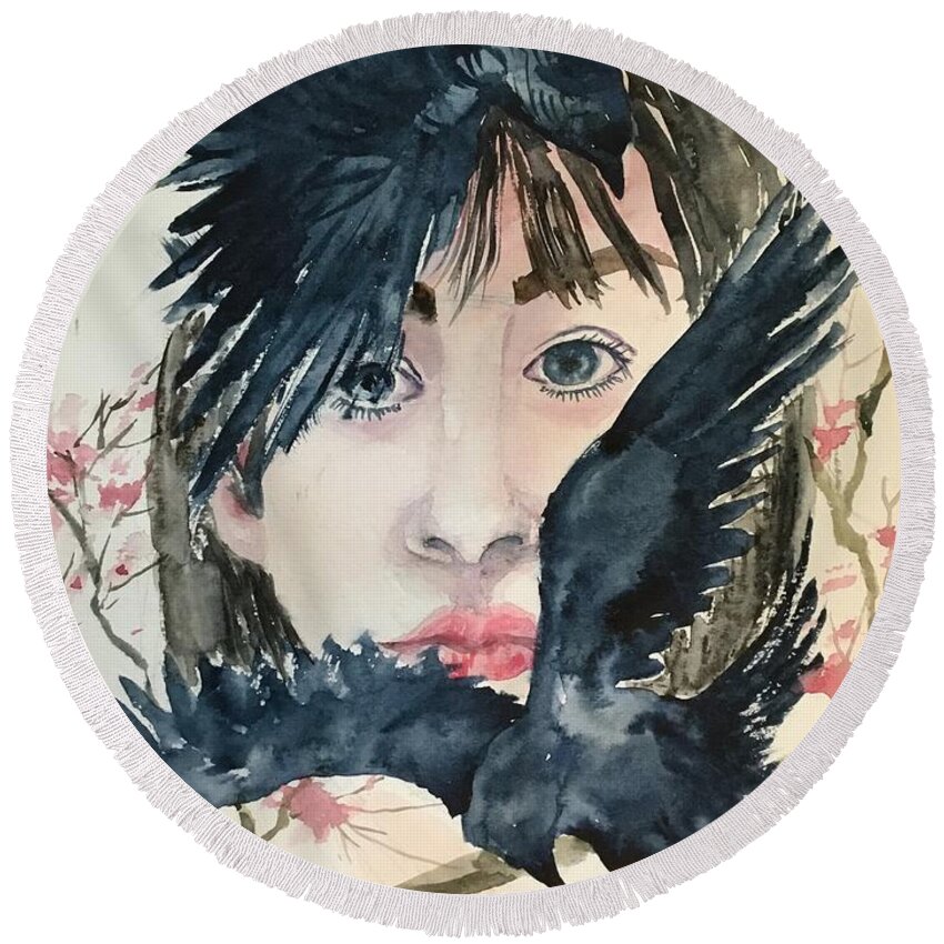 1102019 Round Beach Towel featuring the painting 1102019 by Han in Huang wong