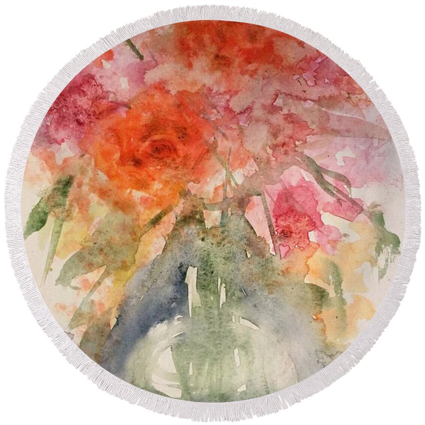 1162019 Round Beach Towel featuring the painting 1162019 by Han in Huang wong