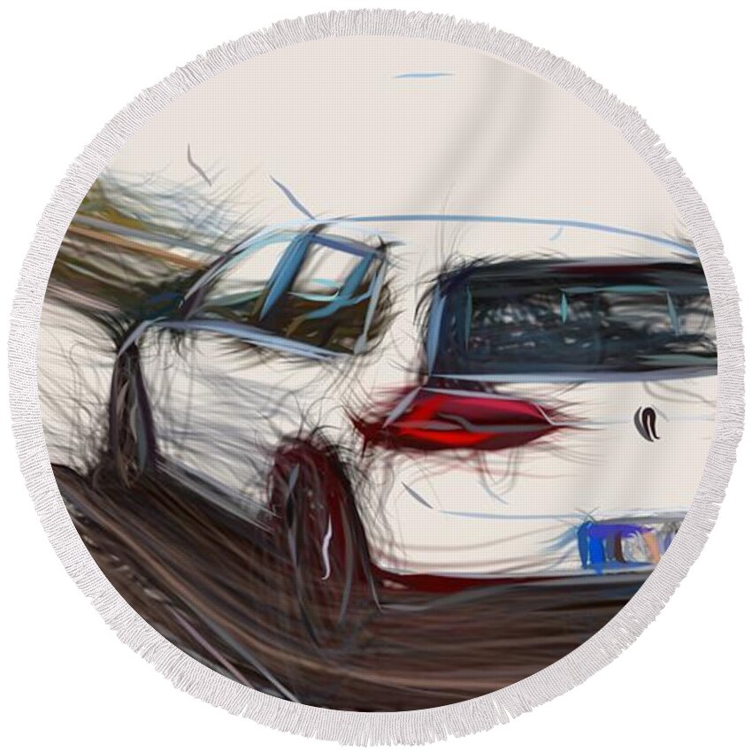 Volkswagen Round Beach Towel featuring the digital art Volkswagen Golf GTI Drawing #13 by CarsToon Concept