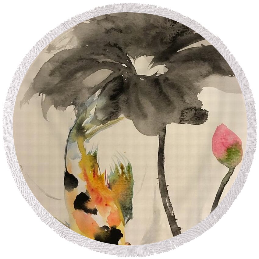 1242019 Round Beach Towel featuring the painting 1242029 by Han in Huang wong
