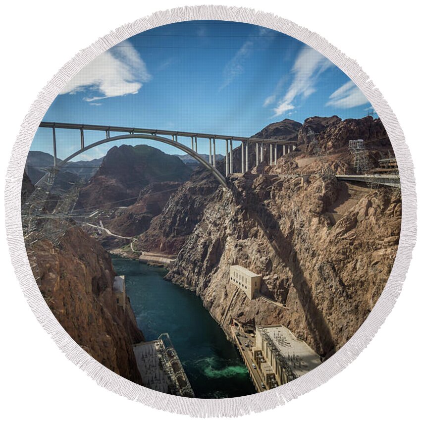 Hoover Round Beach Towel featuring the photograph Wandering Around Hoover Dam On Lake Mead In Nevada And Arizona #18 by Alex Grichenko