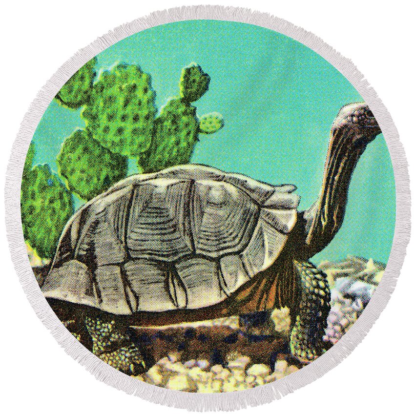Amphibian Round Beach Towel featuring the drawing Turtle #19 by CSA Images