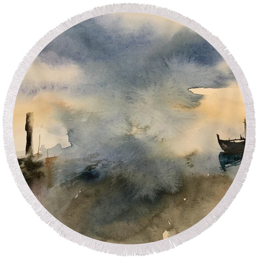 1902019 Round Beach Towel featuring the painting 1902019 by Han in Huang wong