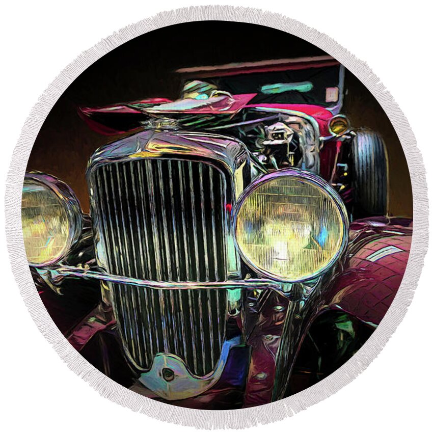 Cars Round Beach Towel featuring the mixed media 1931 Duesenberg Model J by DB Hayes