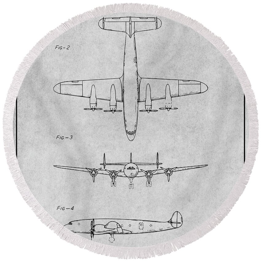 1942 Lockheed Constellation Airliner Patent Print 2 Round Beach Towel featuring the drawing 1942 Lockheed Constellation Airliner Gray Patent Print by Greg Edwards